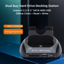 Dual-Bay USB 2.0 Dockingstation IDE/SATA/eSATA All-in-One-Festplatte mit Kartenleser-Klonfunktionalität