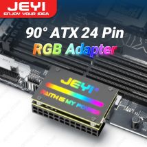 JEYI ATX 24Pin 90° Adapter RGB, 18 trybów oświetlenia żeńskiego na 24-pinowy męski 90-stopniowy zasilacz płyty głównej do komputerów stacjonarnych