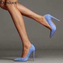 Green Light Blue Suede Pumps High Heels Pointed Toe 12/10 cm Thin Heels Offical Ladies Shoes Woman Slip On Solid Stiletto Shoes