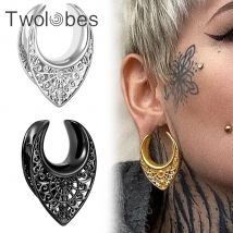 Twolobes 2 Stück Vintage 316 Edelstahl neue Satteltunnel Kleiderbügel Messgeräte Plugs Piercing Körperschmuck Geschenk (8–25 mm)