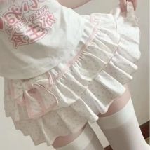 Deeptown Harajuku Y2k Lolita Minirock Damen Schleife Japanischer Stil Kawaii Faltenröcke Sweet Dot Rüschen Kuchen Layered Röcke