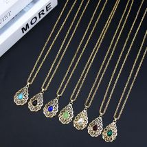 Goldfarbe Wasser tropfen Anhänger Halskette für Frauen hohle Augen Tropfenform arabische Mädchen Bijoux