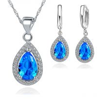 Klassische Frauen Waterdrop Kristall Anhänger Halsketten Drop Ohrring Set Für Hochzeit 925 Sterling Silber Braut Schmuck Sets