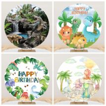 Dinosaurier Thema Party Runde Foto Hintergrund Kinder Geburtstag Tropische Dschungel Pflanze Porträt Benutzerdefinierte Kreis Fotografie Hintergründe