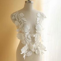 1 Pair White Rose Embroidery Thin Fabric DIY Wedding Dress Decoration Stickers 53 * 20cm