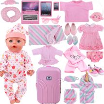 Vestiti per bambole rosa Pigiama Sacco a pelo/Scarpe/Vigia per bambole americane da 18 pollici Ragazze 43 cm Bambole per bambini rinate Accessori Giocattolo per bambini