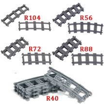 MOC City Brick Switch Cross Forked Curved Rails Building Block Train Rail Curve Tracks R56 R72 R88 R104 Creative DIY Toy