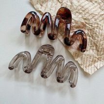 Damen Y2K gewellte hochglänzende bernsteinbraune 11 cm große leichte Kunststoff-Haarspange, elegante, minimalistische Haar-Accessoires