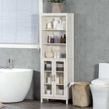 Mobiletto da bagno alto Kleankin con 2 ante in vetro e 3 ripiani 53x30x162 cm