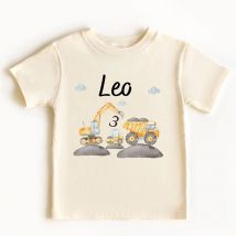 Bagger-Shirt mit Namen, Konstruktion, Bagger, personalisiertes Kinder-Kurzarmshirt, individueller Name, Geburtstags-T-Shirt, natürliche Kinder-Shirts