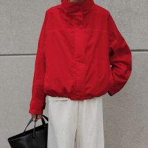 Linad Street Chic Red Turtleneck Zipper Jackets Autumn Casual Long Sleeve Outerwear Fashion Coats For Woman Tops Female 2025