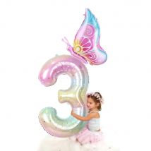 40 Zoll bunter Farbverlaufs-Zahlenballon 0-9-stellige Folie Heliumballon Schmetterling Mädchen Geburtstag Party Dekor Babyparty Kindergeschenke