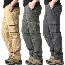 Salopette ampia con tasche grandi Pantaloni tattici da jogging per sport all'aria aperta da uomo Pantaloni da lavoro casual in puro cotone elastico in vita