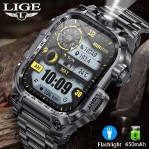Lige Taschenlampe Full Touch Smartwatch Männer Outdoor Sport Blutdruck Sauerstoff Fitness Uhr 5atm wasserdichte Militär Smartwatch