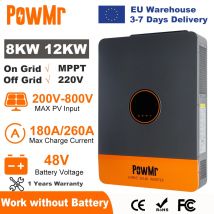 PowMr 8KW 12KW Hybrydowy falownik solarny 48V 220V 3-fazowy falownik On Off Grid Podwójne wyjście MPPT z ładowarką solarną MPPT 180A 260A