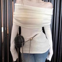 Slim-Fit-Strickpullover für Damen, schulterfrei, Damenpullover, weiß, jugendlicher Verkauf, alles günstig, Basic, warm, modisch, 2025, Original