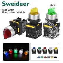 Drehschalter mit LED 22mm 1NO/2NO/1NO1NC 2/3 Positionen Selbsthaltender Momentaner Wahlschalter mit Beleuchtung 12V 24V 220V 10A