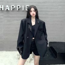 Mode Streetwear Frauen Blazer Schwarz Einfache Hottie 3D Dekoration Oversize Anzug Jacke Lässig Elegante Tasche Ästhetische Jacken