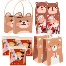 Cartoon Bear Candy Bags Cute Bear Gifts Boxes for Kids Bear Happy Birthday Party Decorations DIY Cookie Baking Packaging Supply