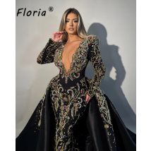 Wunderschöne handgemachte Perlen Meerjungfrau Abendkleid mit abnehmbaren Zug Phantasie Strass Kristall Dubai Frau spezielle Party kleider