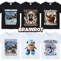 Italian Brainrot Kids T-shirts Funny Cartoon Print T-shirt Tung Tungtung Sahur Children Casuals Short Sleeves Tops Boys Clothes