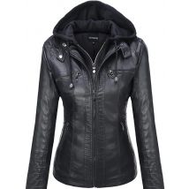 Kapuzen-Lederjacke, zweiteiliges Set, abnehmbare große Lederjacke für Damen, Frühling und Herbst, Oberbekleidung für Damen, Pu-gewaschenes Leder