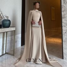 CUYUN Modest Evening Gown O-Neck Cape Sleeves Formal Event Dress Customized Elegant Women Wedding Party Dresses Party Gown