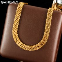 GANEMLY 316L Edelstahl Mode Breite Flache Kette Halskette Schmuck Hohe Qualität Metall Textur Kragen Hals Kette Bijoux Geschenk
