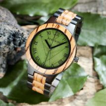 BOBO BIRD Herren-Holzuhr mit echtem Blatt, Original-Holzuhr, Holzuhr, handgefertigte Uhr, Jubiläumsgeschenk für Männer