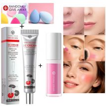 YOUNG VISION Beauty Sponge + CC Cream + Liquid Blush Set Hellt den Teint auf natürliche Weise auf, verdeckt Stumpfheit. Liquid Blush Set