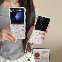 Koreanische Kirsche Katze Telefon Fall Für Samsung Galaxy Z Flip 7 6 5 4 3 Abdeckung Mit Lanyard Welle Telefon Abdeckung für Z Flip7 Flip6 Fall