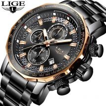 LIGE New Sport Chronograph orologi da uomo Top Brand Luxury Full Steel Quartz Clock impermeabile Big