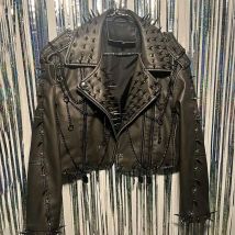 Goth Mantel Y2K PU Lederjacke Gothic E-Girls 90er Grunge Punk Rock Emo Spike Nieten Nietenkette Trendy Harajuku Vintage