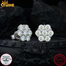 TUHE 925 Sterling Silber Moissanit Ohrstecker Iced Out VVS1 Hip-Hop Schmuck Unisex