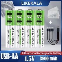 LIKEKALA Li-ion AA baterías recargables USB iones de litio 3800mAh 1,5 V AA baterías recargables + Cable de datos y caja de almacenamiento