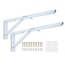 2 Stück robuste, an der Wand montierte Regalhalterungen – 50 cm robuste, klappbare, dreieckige Tischbank-Regalhalterung aus weißem Metall