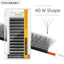NAGARAKU 4D W-Form, handgewellte, vorgefertigte Fächer, Wimpernverlängerung, volle Wimpern, natürliches, weiches Licht, individuell, matt, dicht
