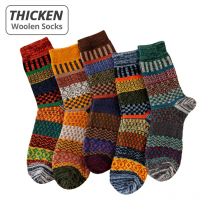 HSS Marke Business Männer Wolle Socken Verdicken herren Socken Warme Retro Nationalen Stil Kleinen Platz Striped Für Schnee stiefel 5 paare/los