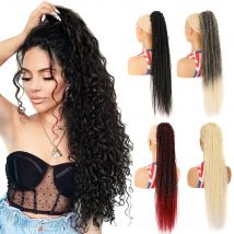 Jeedou 80 cm langes lockiges Haar mit Kordelzug, Pferdeschwanz-Verlängerung, braun, Ombre, synthetisches Damen-Haar-Accessoire
