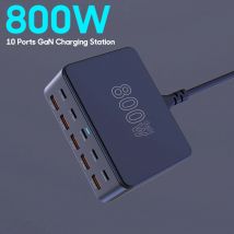 800W GaN Charger USB C Fast Desktop 10-port USB Type C PD 100W Charger Fast Charge 3.0 USB C Fast Charger for iPhone 16 Samsung