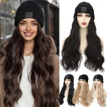 S-noilite Synthetische Hut Perücke Mützen Hut Mit Haar Perücken Für Frauen Kurze Gerade Welliges Haar Warme Plüsch Gestrickte herbst Winter Kappe