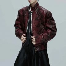 Mens Autumn Jacket Python Texture Jewel Embellished Jacket Streetwear Fashion Nightclub Cropped Top Men'S Clothing 2025 New