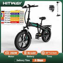 HITWAY-bicicleta eléctrica plegable, 20x4,0 ", batería de 48V 10.4Ah, hasta 50-100KM, Motor de 250W, neumático ancho