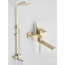 Sistema doccia in oro spazzolato con doccia a pioggia con beccuccio lungo 25 cm Rubinetto doccia 3 in 1 per vasca da bagno con prolunga