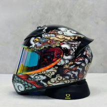 Premium HD Flake Pattern Full Face Crusier Motorcycle Helmet with Colorful Lenses and High Gloss for Man Woman Daily Commuting