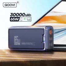 QOOVI Power Bank 30000mAh capacidad de batería externa PD 65W carga rápida cargador portátil Powerbank para ordenador portátil iPhone Samsung
