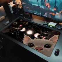 Kawaii Black Cat Mouse Pad, Extra Large Mouse Pad with Stitched Edges, XXL Keyboard Pad, Perfect for Office and PC Gaming