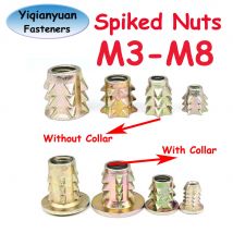 Yiqianyuan M3 M4 M5 M6 M8 Farbe verzinkter Kohlenstoffstahl mit Spikes Verbindungsmuttern Holzeinsatzmutter mit Kragen/ohne Kragen