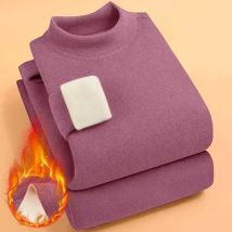 Doppelseitiges Samt-Thermo-Unterwäsche-Set für Damen, dickes, intimes, selbsterhitzendes Oberteil mit hohem Kragen und Hose, 2-teiliges Set