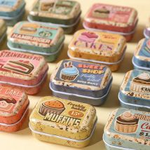 32Pcs(1 Box)  Vintage Dessert Cake Coffee  Mini Cover Iron Tin Metal Case / Can/Pill Cute Small Kit/Candy Storage Gift Box